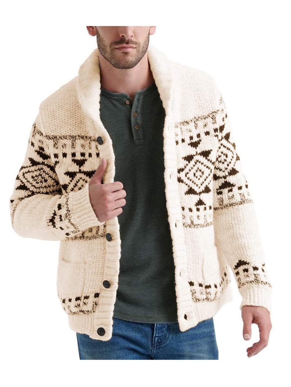 Men's Shawl Collar Cardigan Sweater Button Down Knitted with Pockets
